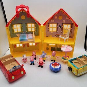 Peppa Pig Yellow House Playset with Red Car Yellow Bus Figures Furniture